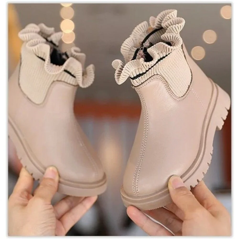 Kids Girls Walnut Ruffle Sock Boots Zip On -Size 6/6.5 (22) Pre-owned